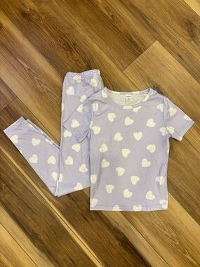 Girls 9Y Matching Purple White Heart Pajamas